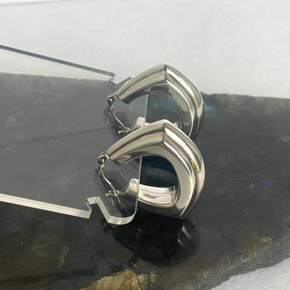 Fine Silver .999 Chunky 1" Hinged Wide Hoop Earrings - Picture 2 of 16
